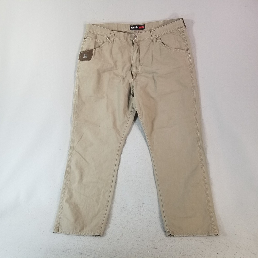 Wrangler Rigs pants men's 42 x 32 beige lightweight cotton ripstop workwear